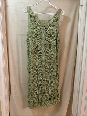 Green Crochet Midi Dress - Lightweight Sleeveless Knit